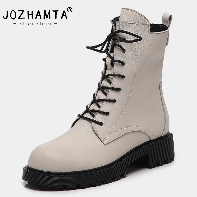 

JOZHAMTA Size 33-41 Ankle Booties for Women Winter 2023 Ins Fashion Platform Chunky Heels Shoes Womans Casual Office Short Boots