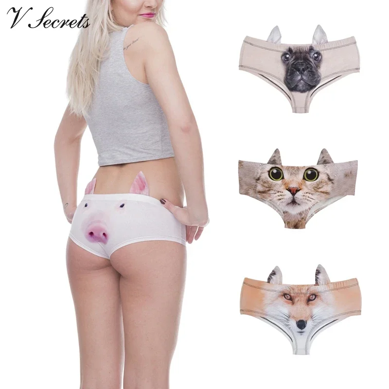 Women Sexy Panties Low Rise Lingerie Breathable Briefs Animal Ears Underpant Pig Fox Printed Elastic Underwear трусы женские