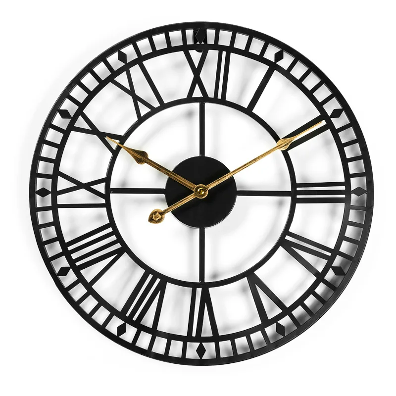 

European 40cm Roman Digital Iron Wall Clock Modern Home Decoration Silent Metal Wall Clock Room Layout 16 Inch Large Wall Watch