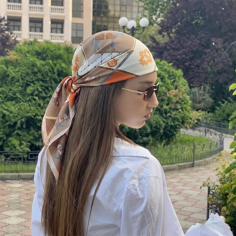 

Square Scarf Headscarf Hijab Luxury Turban Female Print Wraps Neckerchief Bandana Headband Windproof Shawl Handkerchief Fashion