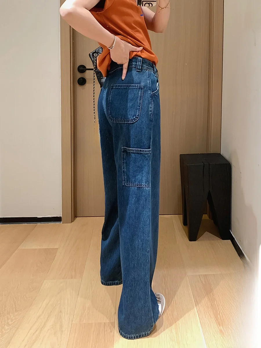 

Loose High-Waisted Wide-Leg Jeans Spring Summer Casual Cotton Denim Pants Double Version High Density Twill Light Blue