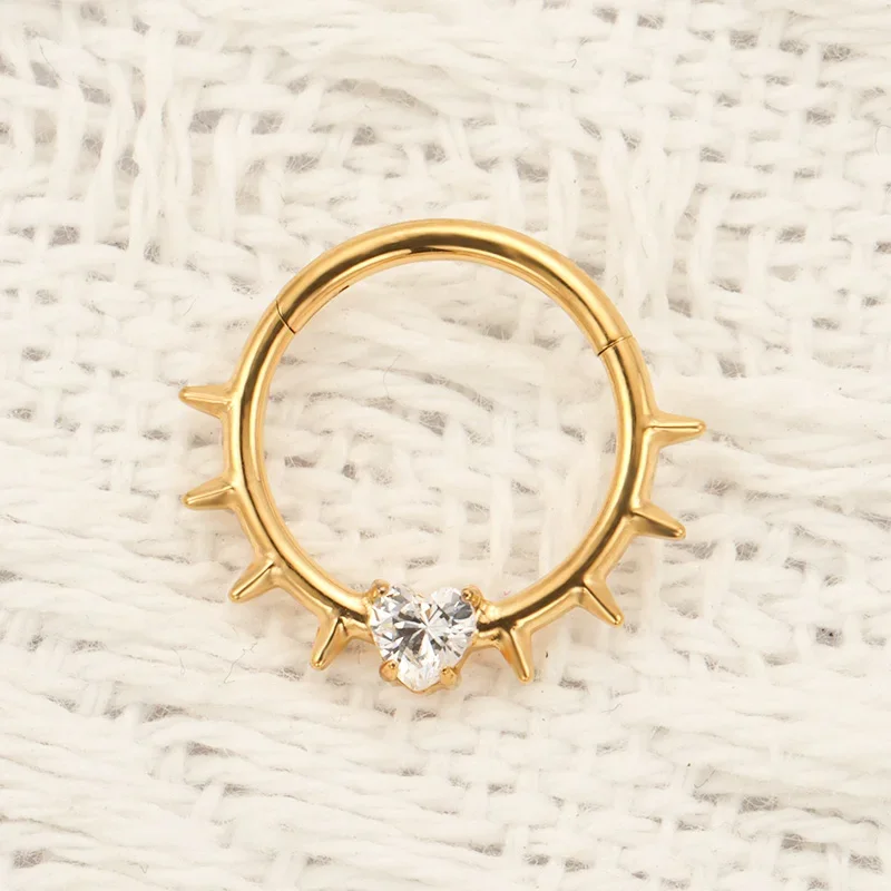 ZOOR F136 التيتانيوم 2025 جديد الشرير سبايك الأنف الدائري ثقب القلب تشيكوسلوفاكيا الحاجز 16 جرام هوب الفرس Daith أقراط بأكسيد مجوهرات للجسم