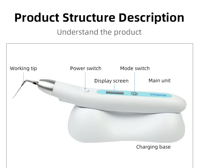 Raiz Dental Alta Rotação LED Pen, Canal Irrigação Cleaner com Luz de Tratamento, Portátil Portátil Vibração de Baixa Velocidade, Odontologia