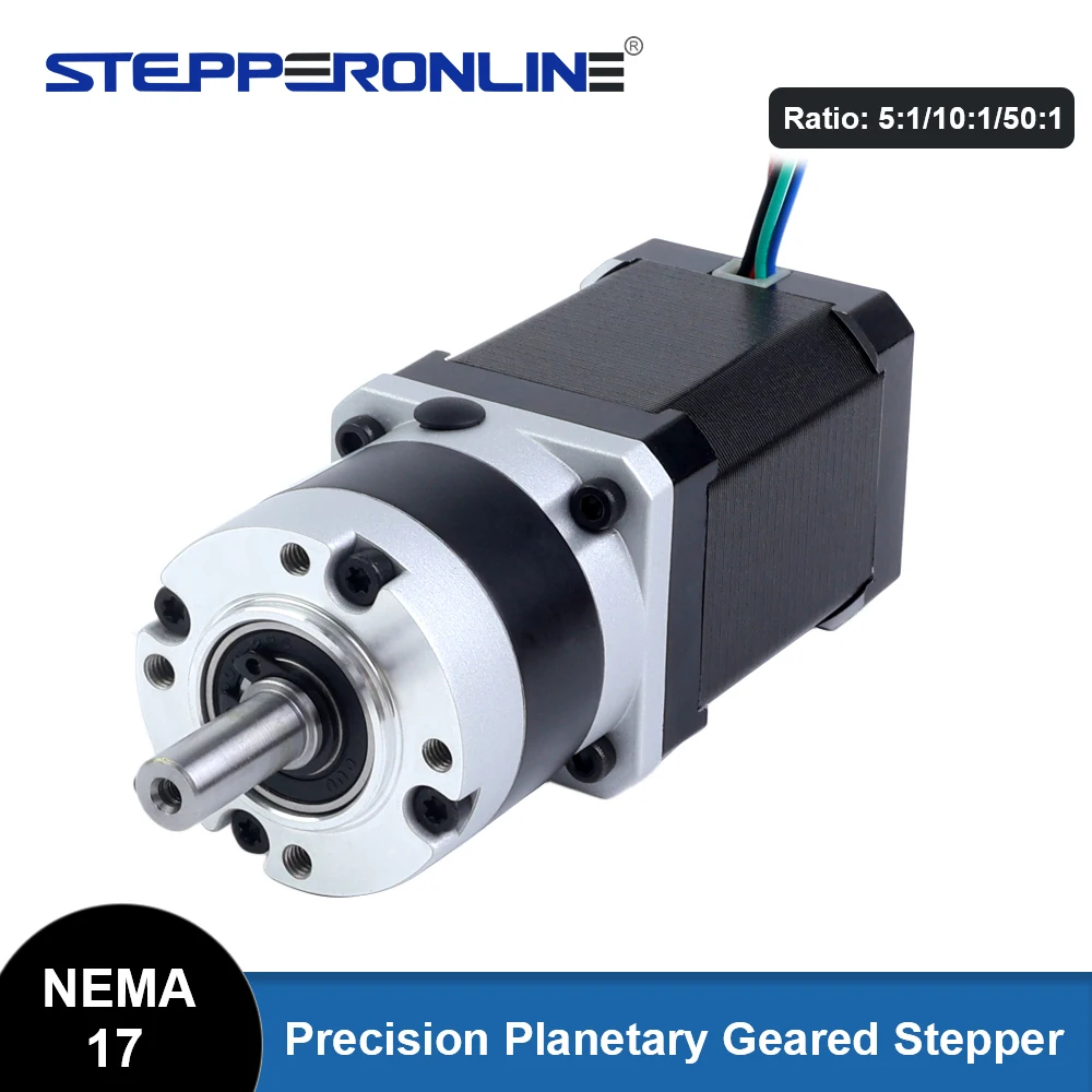 STEPPERONLINE Nema 17 Geared Stepper Motor Bipolar 60mm Body Length with Ratio 5-50:1 Precision Planetary Gear Stepping Motor