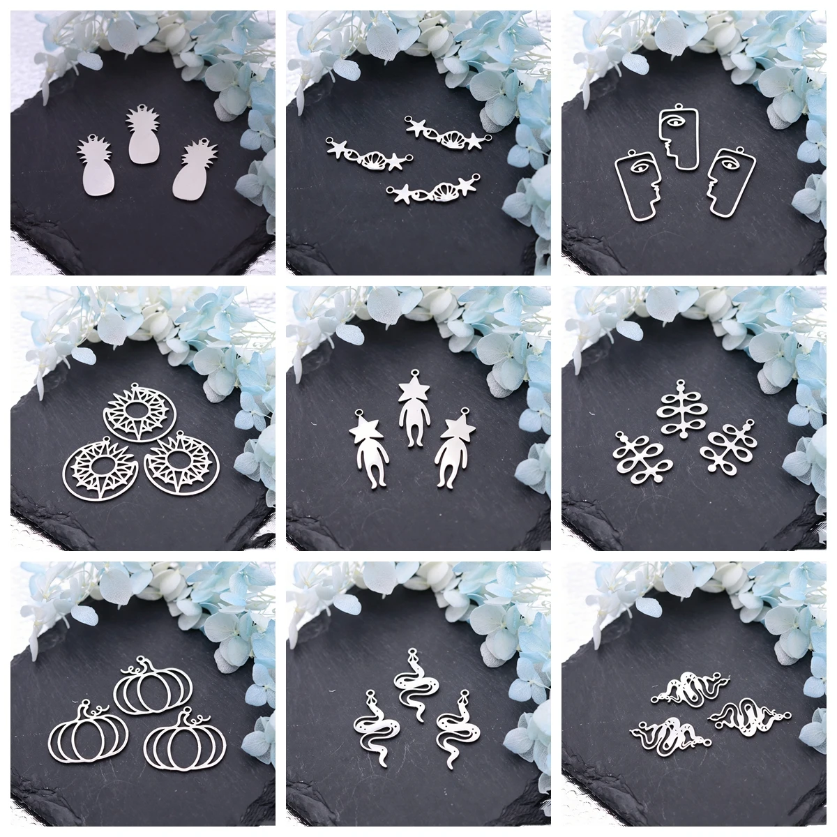 3pcs Snake Charms DIY Earring Necklace Bracelet Cross ECG Bat Moon Lotus Flower Phoenix Peacock Horse Pendant For Jewelry Making