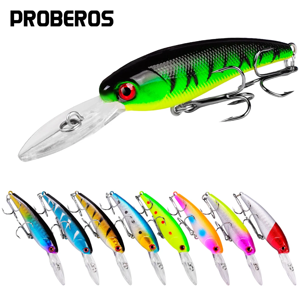 PROBEROS 1 Stück schwimmender Minnow-Angelköder, 90 mm harter Köder mit Drillingen, 7 g, Swimbait-Köder, künstlicher Köder für Karpfen, Barsch, Hecht