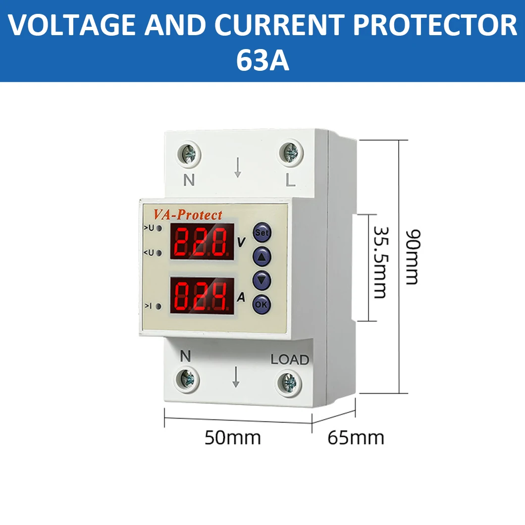 ABILKEEN Single Phase Adjustable Over/Under Voltage Circuit Protector AD220V 1-40/63A Digital Display Voltage Protective Device