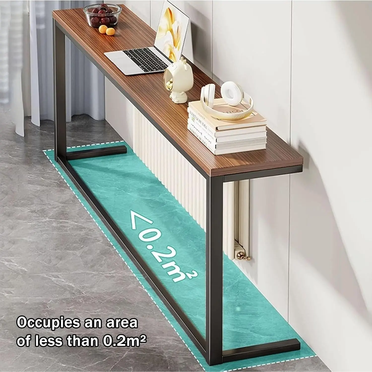 Long Radiator Cover Sofa Table with Storage, Iron & Wood Behind Couch Console for Living Room, 160x20x100cm, Customized view 3