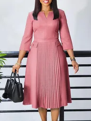Women's Elegant Solid Color Pleated Dress Autumn New Fashion Temperament plus Size