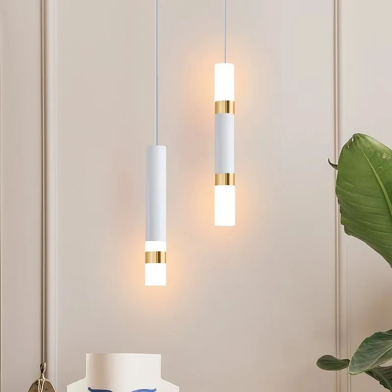 Modern Bedside Chandelier Simple Bedroom Hanging Lamp Living Room TV Background Wall Small Cylindrical Long Tube Pendant Lamp