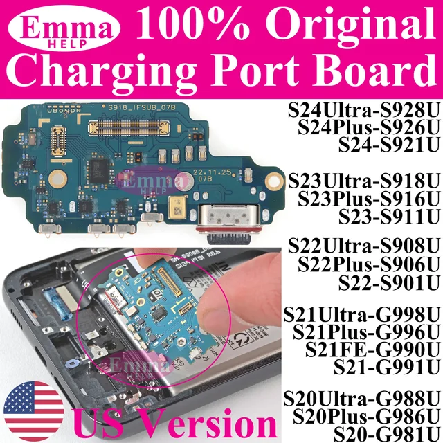 Płytka portu ładowania USB, złącze dokujące, taśma flex do Samsung S23 S22 Plus S21 S24 Ultra G991U S906U S918U S906U G991 wersja amerykańska