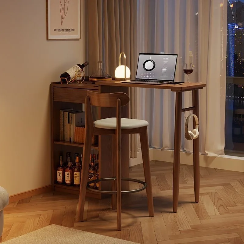 

Solid wood bar table retractable small apartment very narrow light luxury open living room high balcony leisure small bar