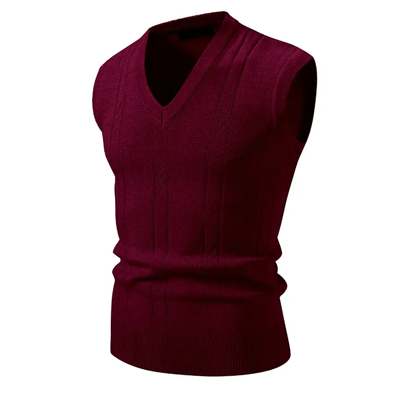 Gilet Sans Manches Homme Col V - Tricoté, épais, Pour Automne-hiver, Bureau, Décontracté