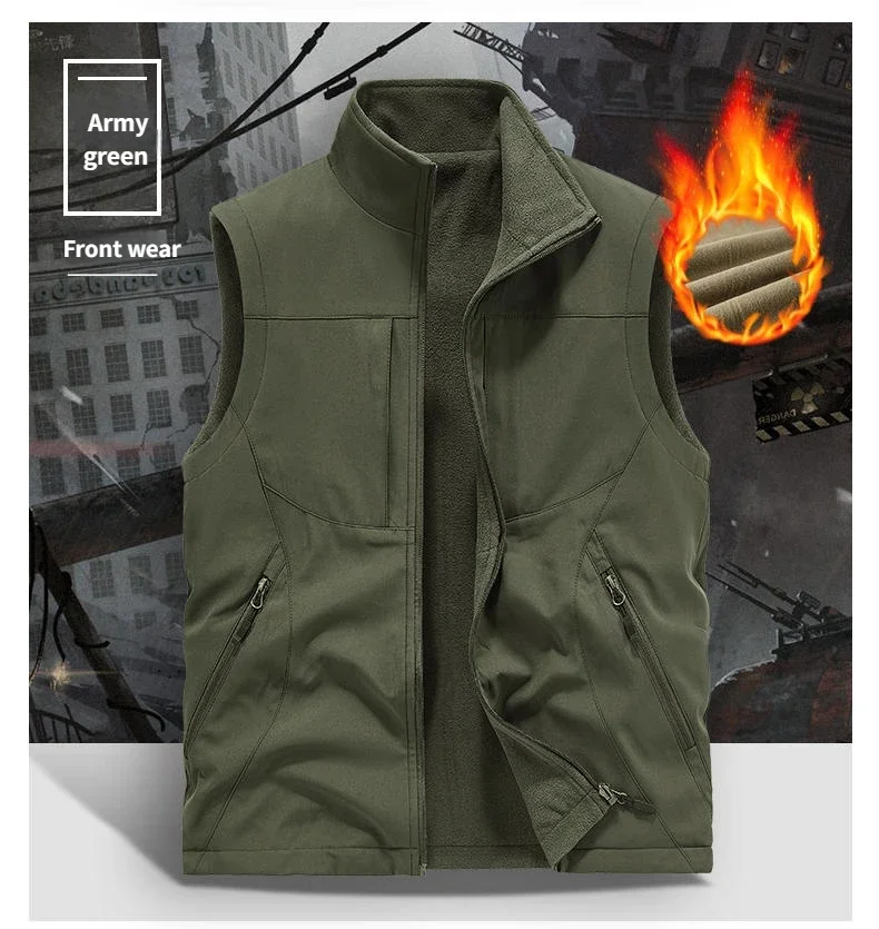 

Large-sized loose sleeveless warm men's vest Autumn Winter Double-sided wear polar fleece vest outdoor casual style