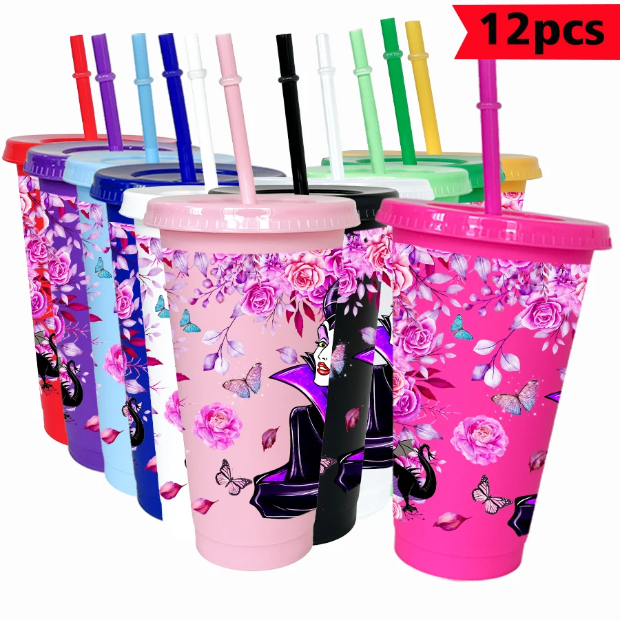 

12Pcs/pack Disney witch butterfly 26oz colorful plastic tumbler birthday party drinking utensils juice coffee cup