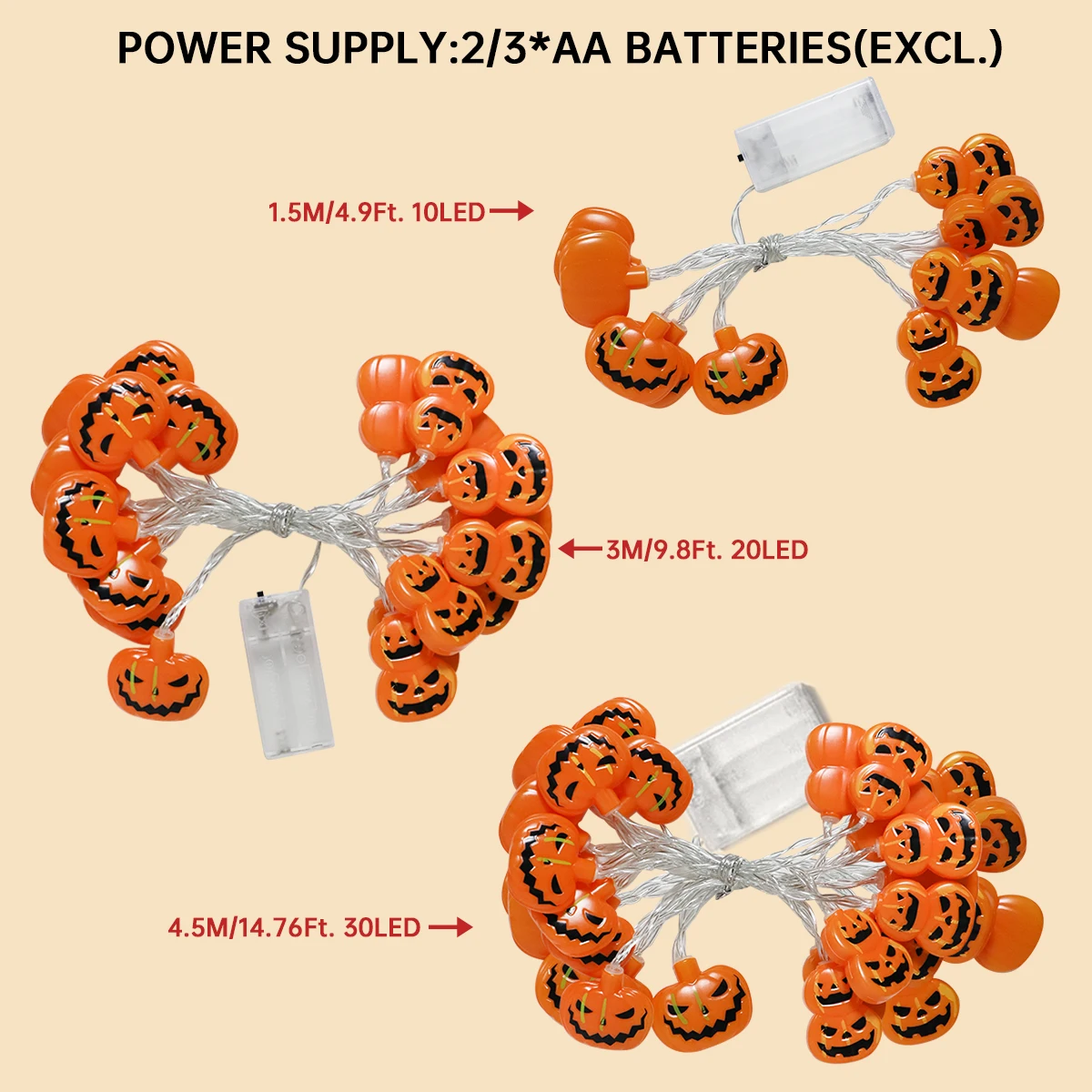 1 PC 10/20 LED Halloween Single Layer Pumpkin And Double Pumpkin Battery Powered Spooky String Light Horror Atmosphere Hanging