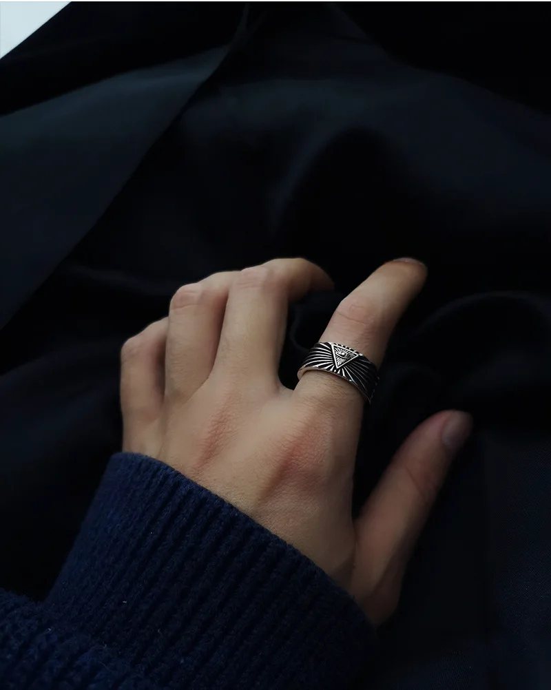 925 Sterling Silver Men's Ring Vintage God's Eye Opening Adjustable Trendy Men's Fashion European and American Eyes Men's Ring