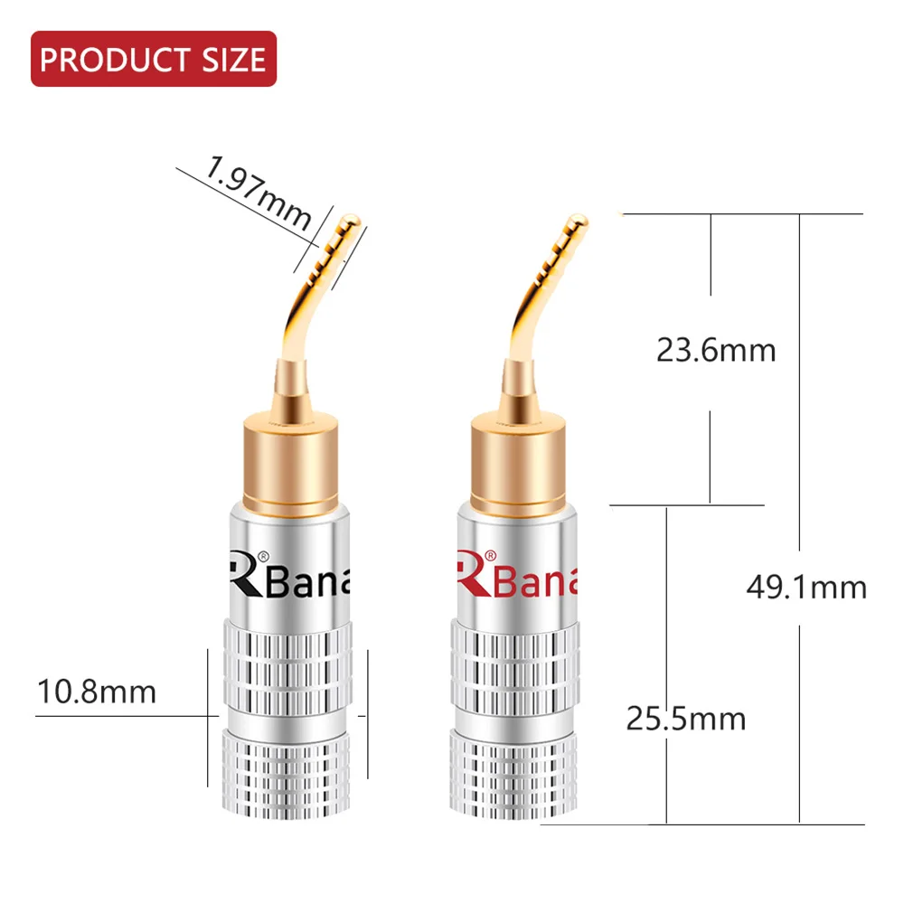 2pcs/1pair Gold Plated 4mm Banana Plug 2mm Pin Type Audio Speaker Wire Cable Adapter Banana Connector for Musical HiFi Audio