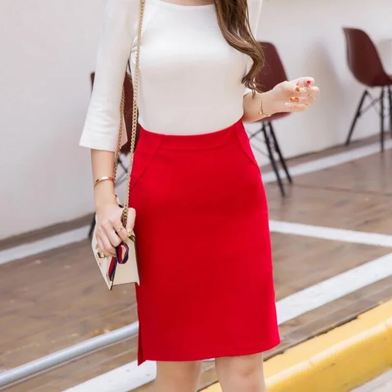 Plus Size Women England Style Package Hip Stretch Split High Waist Pencil Skirt Elegant Office