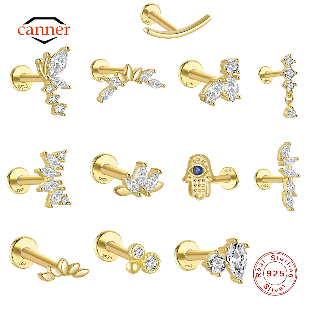 CANNER 1Piece Piercing 925 Sterling Silver Small Stud Earrings for Women Trend Ear Cartilage Fine Jewelry New Earring 2023 Gifts