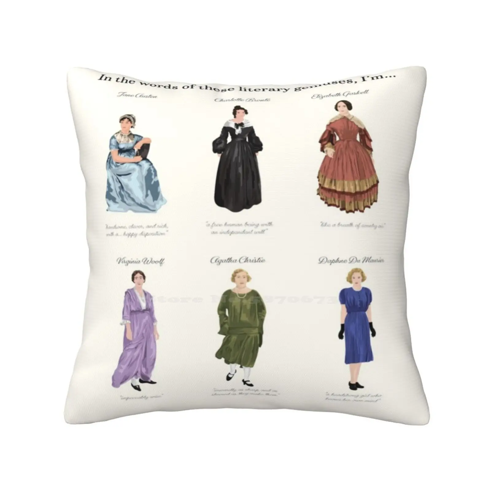 Six Female , British Literary Geniuses Pillow Cover Hug Pillowcase Book Obsessed Literature Literary Geniuses Jane Austen