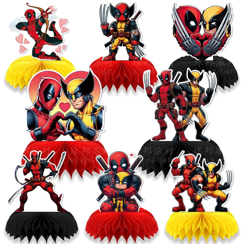 

New 8 Pieces Deadpool Birthday Party Decoration Kids Party Supplies Cupcakes Decorate Background Centerpieces
