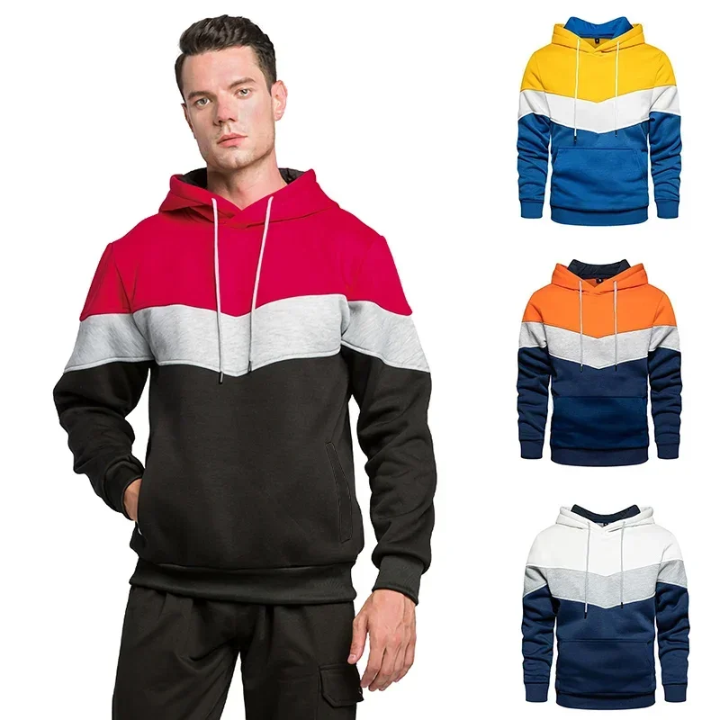 2026 New Men's Sweatshirts High Grade Three-color Stitching Fashion Hoodies Autumn Winter Male Daily Casual Sports Warm Pullover
