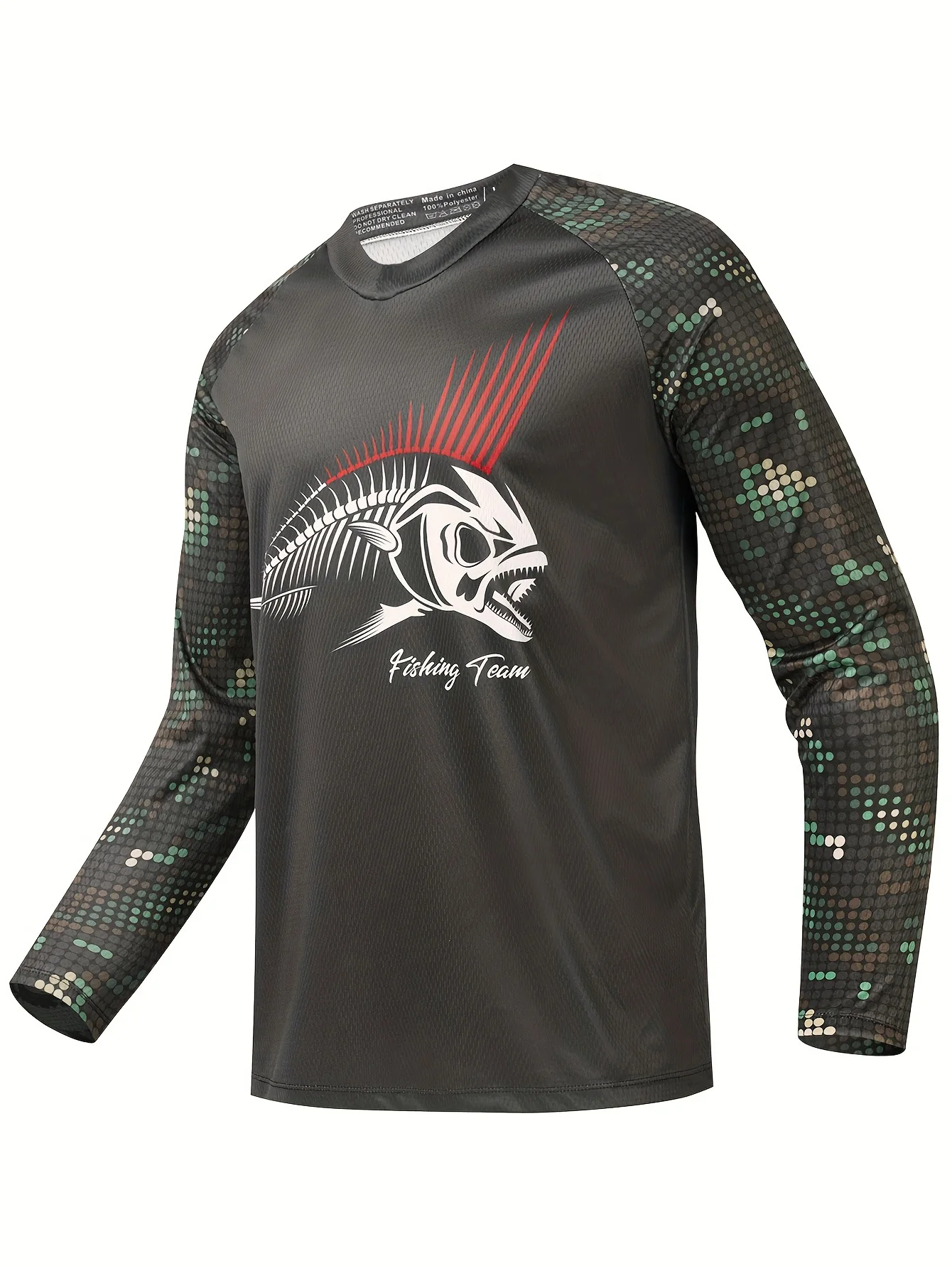 3D Men's Long-Sleeved Round Neck Fish Print T-Shirt Breathable Quick-Drying Fishing T-Shirt Suitable For Outdoor Fishing, Hiking