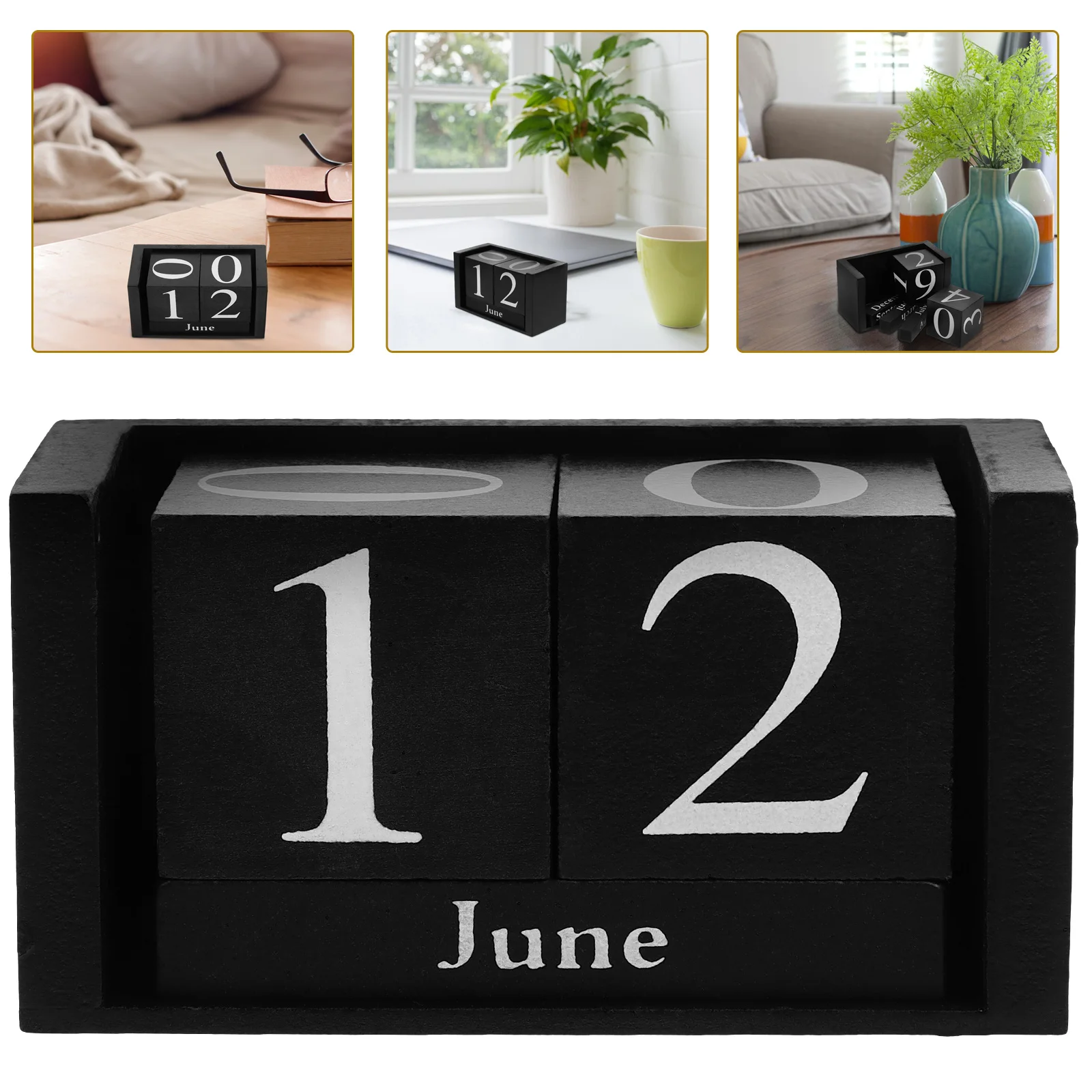 

Wooden Block Calendar Standing Household Table Vintage Desk Blocks Decorative Perpetual