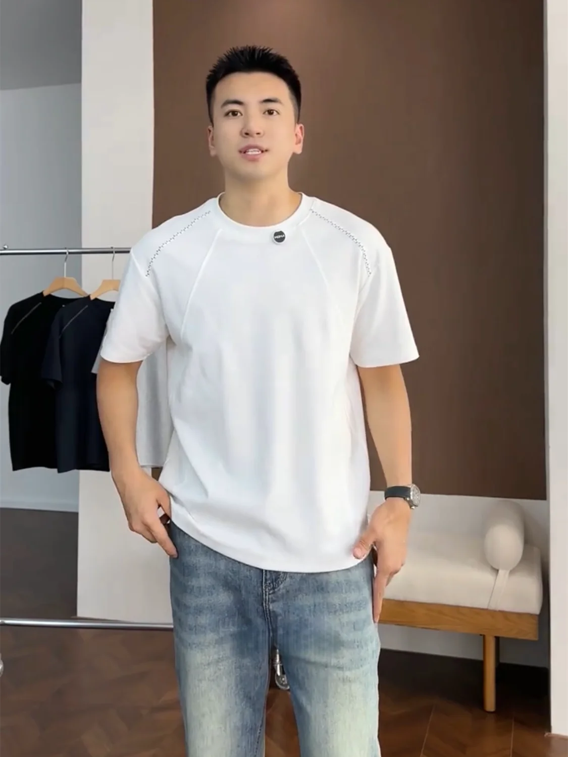 Men's Summer Fashion Design Stitched Short Sleeve T-Shirt High Quality Breathable Casual Versatile Top Comfortable Cotton Pol...