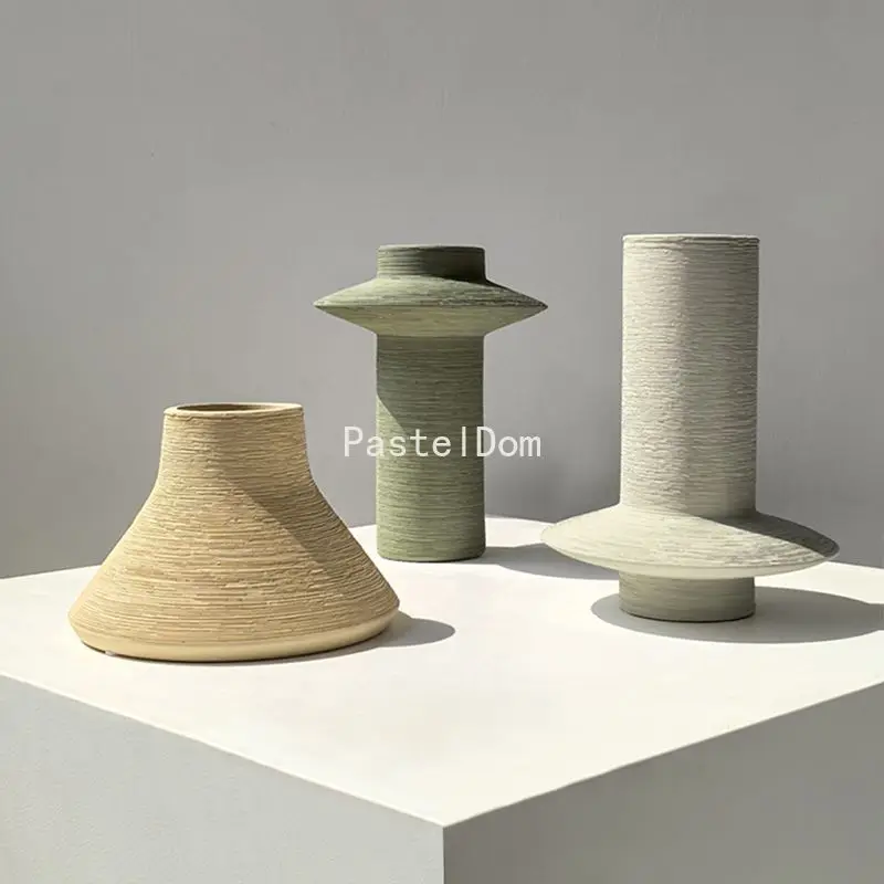 Morandi Tone Brushed Ceramic Vase, Light‑Luxury Decorative Ornament for Living Room & Study Room