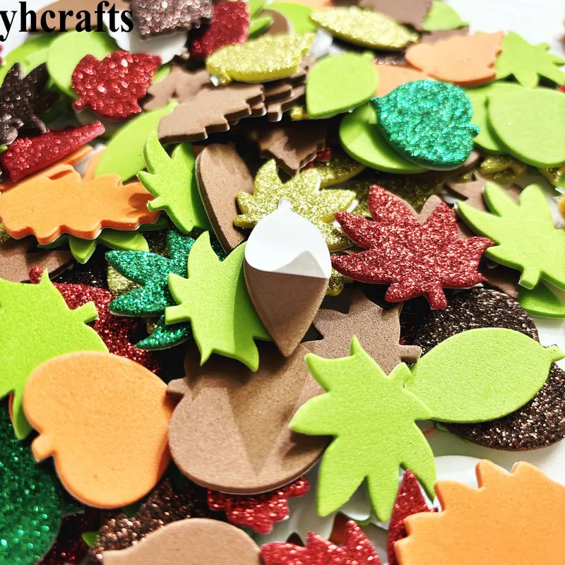 324PCS/Lot Leaves foam stickereyeball ribbon pompoms craft material Thanksgiving Day arts and crafts Harvest Festival decoration