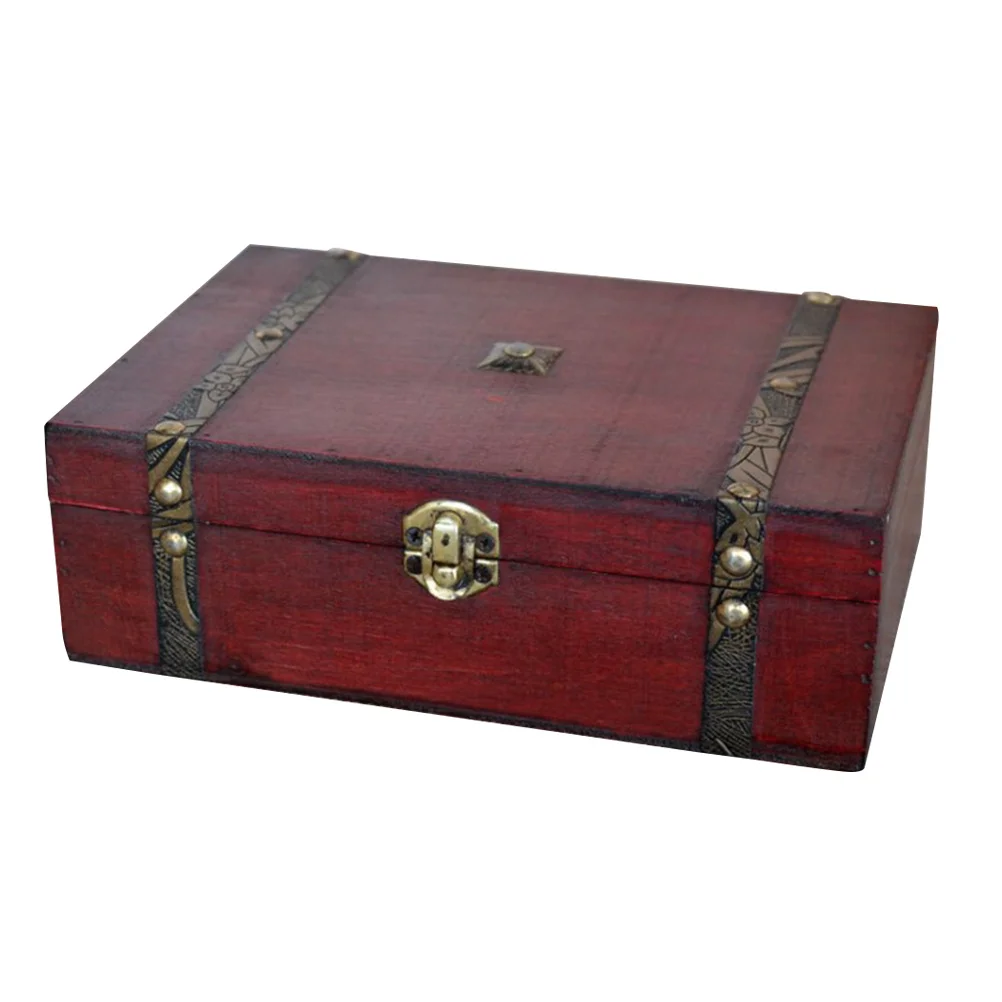 Rusty Bronze Fasteners Vintage Wood Box Carved Jewelry Storage Organizer Files Daily Articles Gift Wooden Treasure Case
