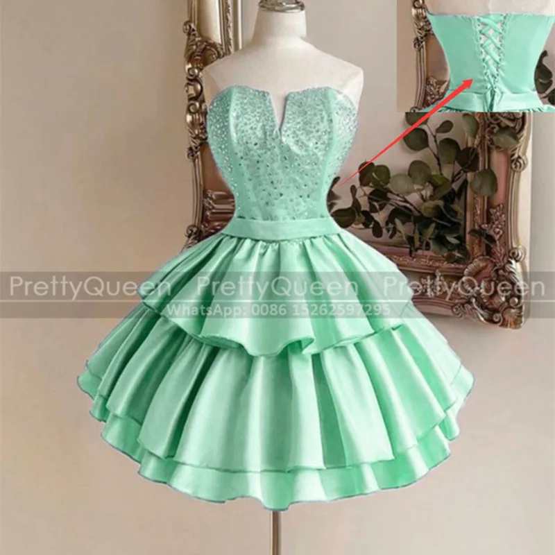Luxury Beaded Bridesmaid Dresses Short Tiered A Line Strapless Customized Wedding Party Dress Maid Of Honor