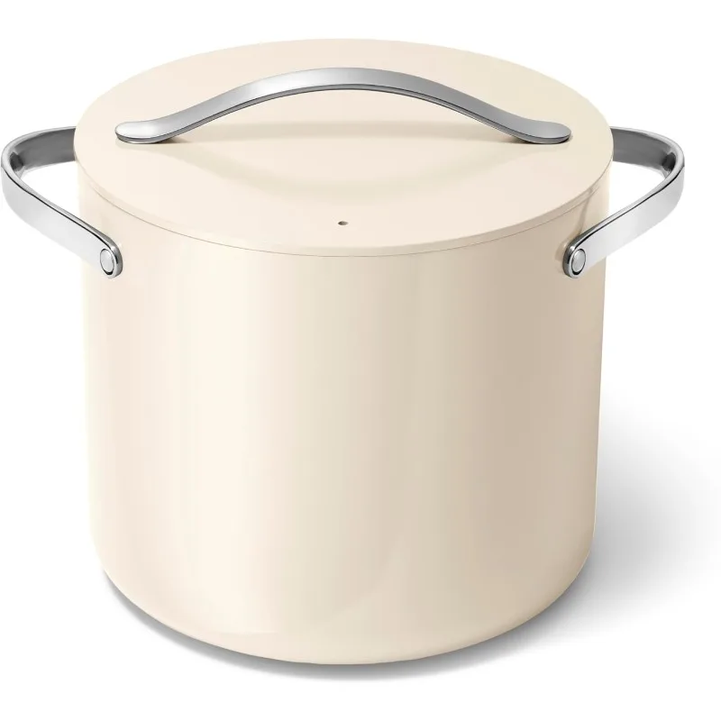 

Caraway Stock Pot - 12 Qt Ceramic Coated Pot With Lid - Fee From Forever Chemicals , Large Pot for Bigger Batches - Cream