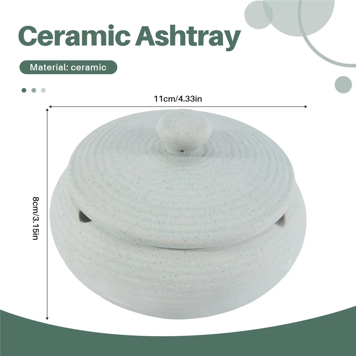 【ABFS】Ceramic Ashtray with Windproof Lid for Indoor Outdoor Use -Light Blue