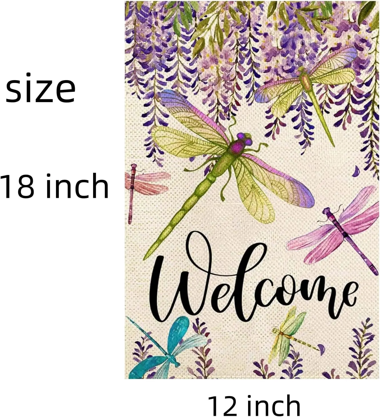 Double-Sided 12x18 Inch Spring & Summer Welcome Dragonfly Garden Flag ，Burlap Materia Rustic Farmhouse Design perfect for Ou