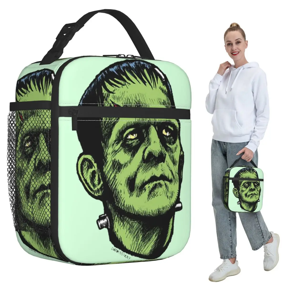 Frankenstein Green Monster Print Insulated Lunch Bag for Kids School Cooler Thermal Food Box Tote Portable Lunch Boxes Container