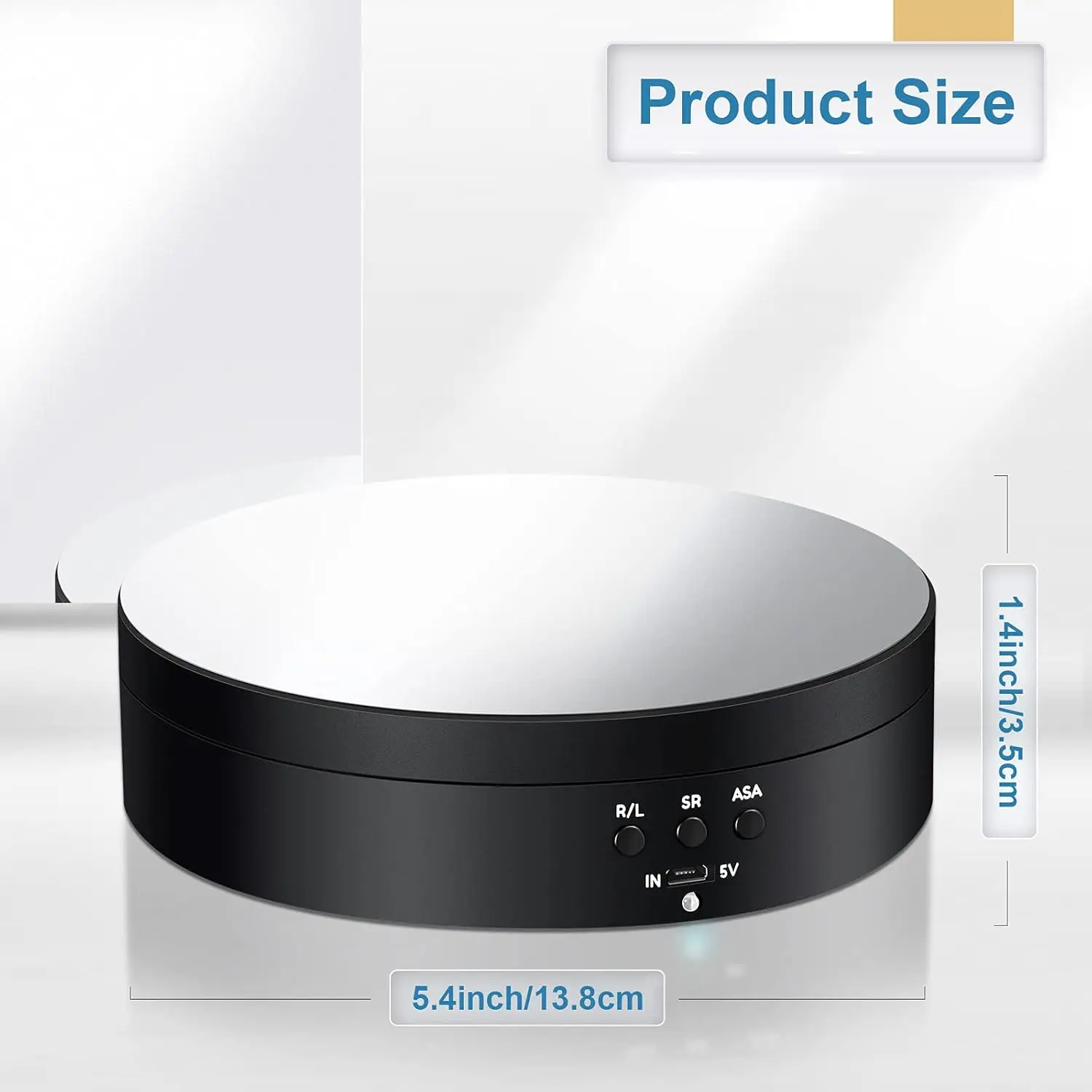 Rotating Display Stand 360 Degree Motorized Turntable Stand with USB Power Cable for Photography Products and Shows, Black (PVC)