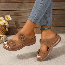 Women Flats Slippers 2024 New Women Orthopedic Sandals Comfy Platform Casual Toe Retro Slippers Comfortable Beach Slides Women
