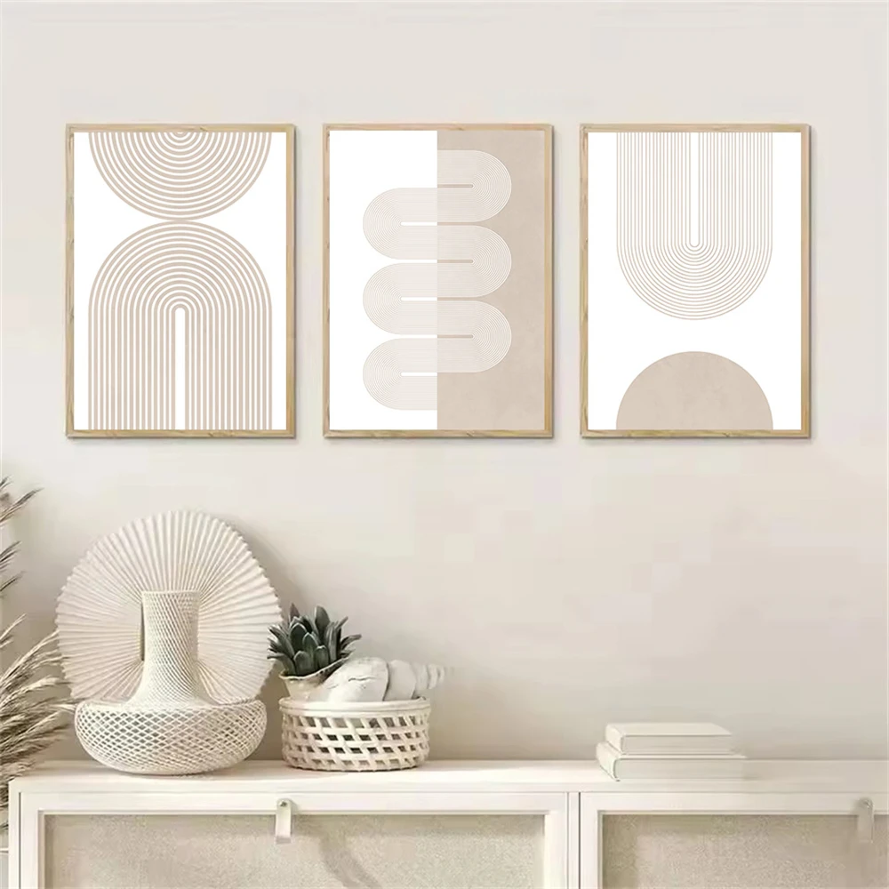 Modern Minimalist Wall Art Geometric Beige Boho Line Canvas Painting Bohemian Poster Prints Pictures Bedroom Living Room Decor