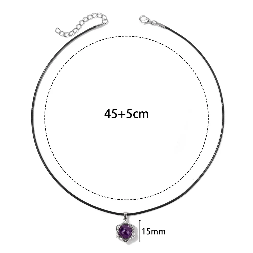 Reiki Healing Black Onyx Obsidian Necklace Retro Six-pointed Star Pendant Leather Rope Chain Neceklaces For Women Men Jewelry