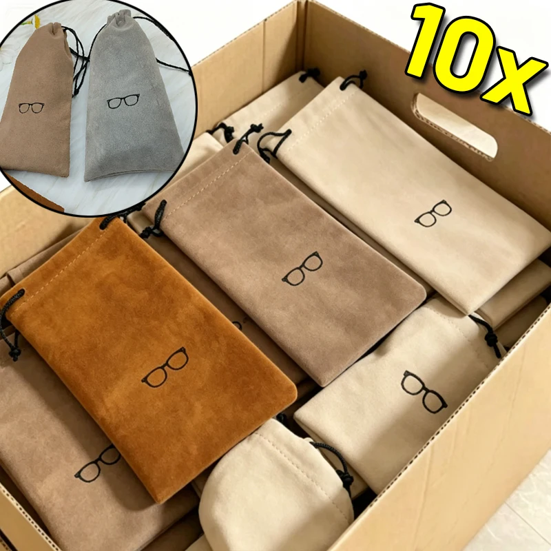 1/10Pcs Flocking Eyeglasses Bags Drawstring Pouch Sunglasses Glasses Case Pouch Pocket Eyewear Protector Small Item Storage Bags