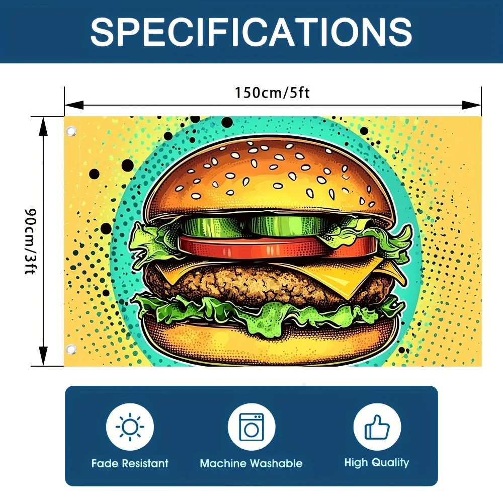 Delicious Burger Food Flag Polyester Outdoor Decoration Vibrant Graphics Garden Banner