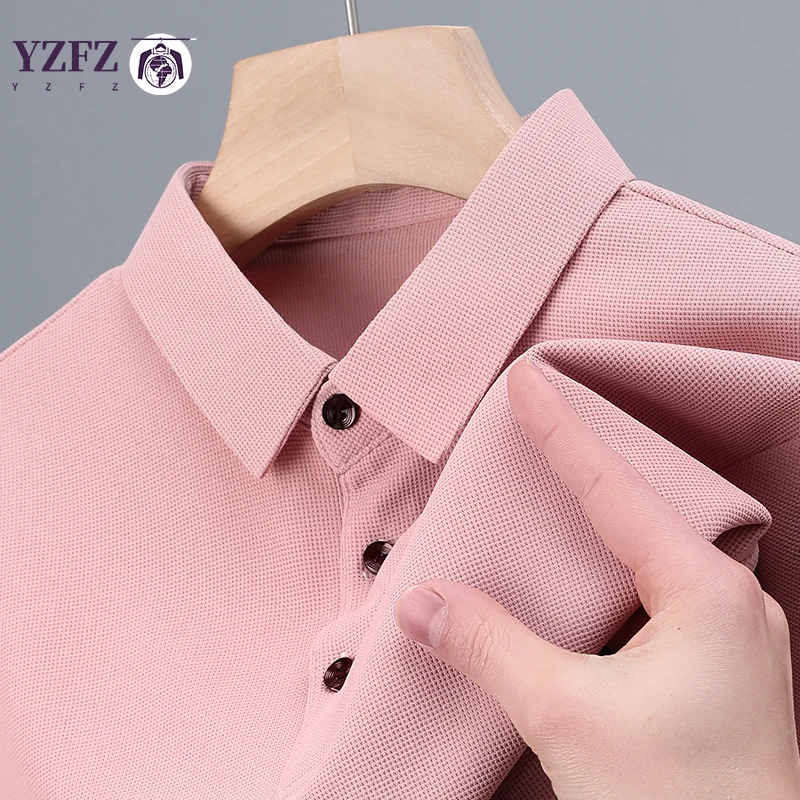 Men's Fashion Waffle Solid Color Long Sleeved Collar Breathable and Comfortable Shirt for Spring and Summer