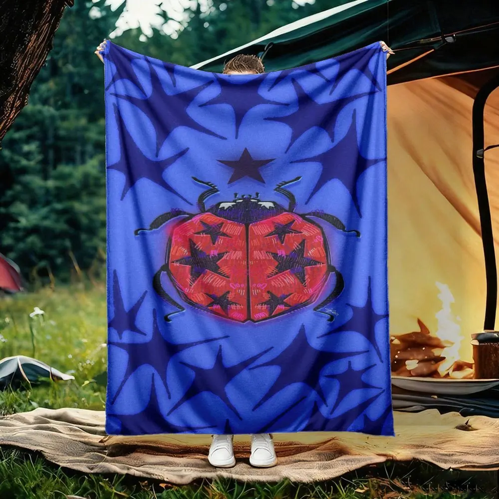 Outdoor Ladybug Pattern Blanket Throw Camping Picnic Sofa Decor Cozy Large Print Textile Blanket Sheet 150x200cm Decorative Thro