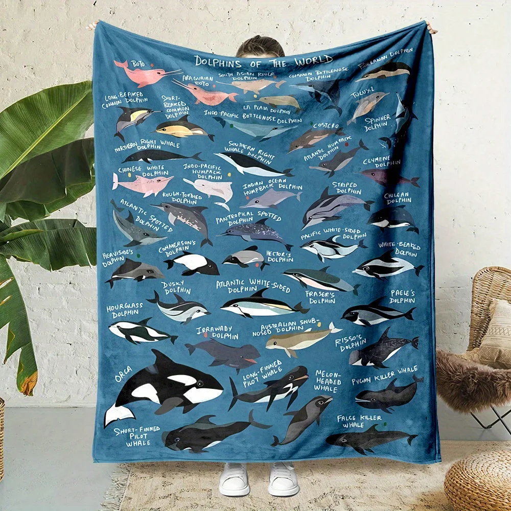 Ocean Fish Penguin Print Flannel Blanket - Reversible All-Season Soft Polyester, Home Office Gift