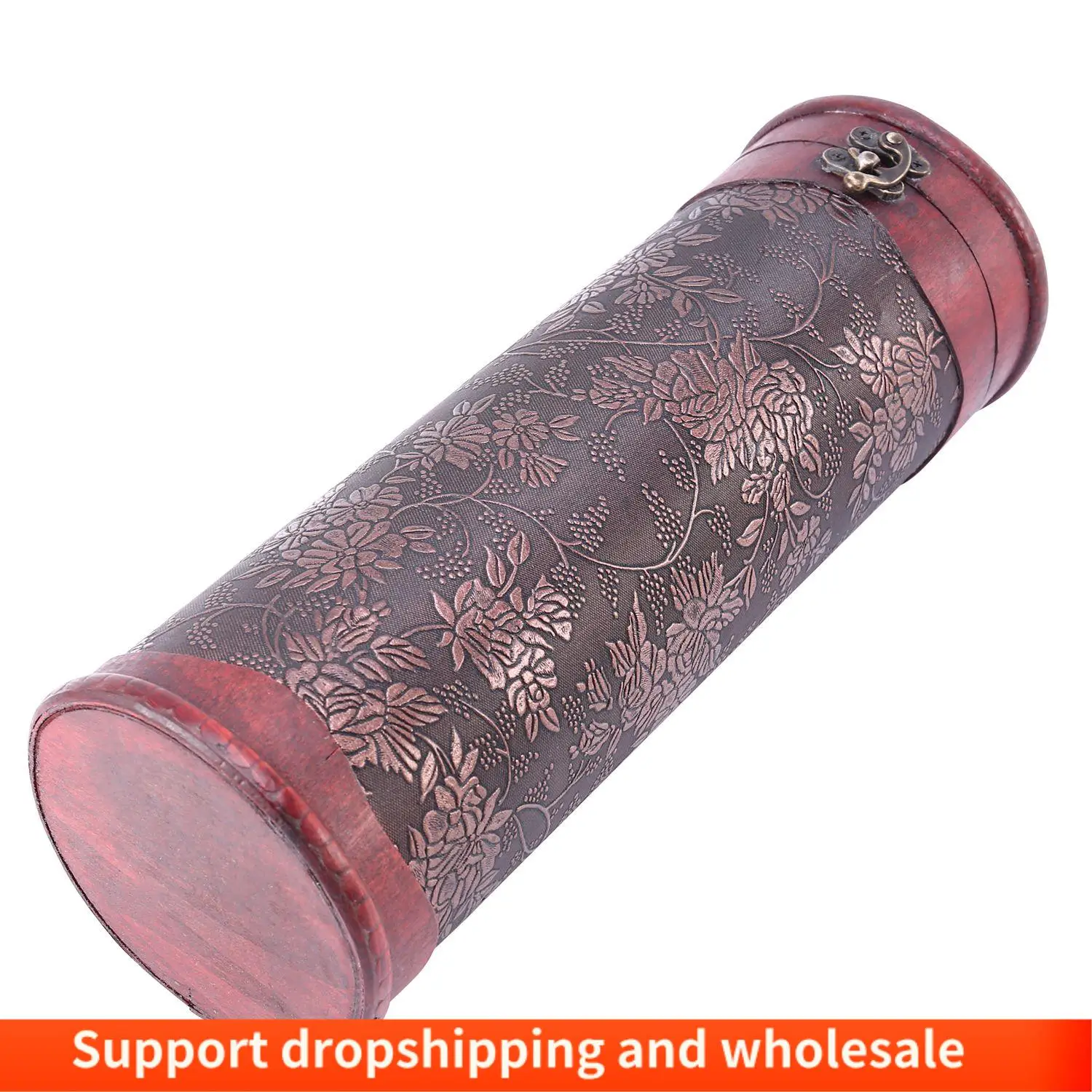 AA86 Cylinder Vintage Retro Wooden Vintage Wine Bottle Storage Gift Box Case Holder