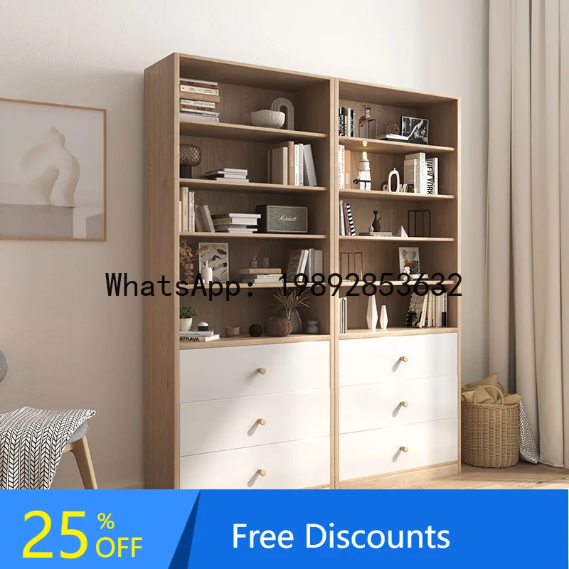 CZ Bookshelf and Bookcase Combination Modern Simple Glass Door File Cabinet Natural Wood Color Storage Display Cabinet