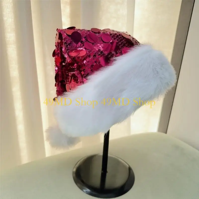 49MD Large Sequins Santa Hats for Christmas Party All Age Festival Props Santa Caps Family Gathering Headwear for Parent Kids